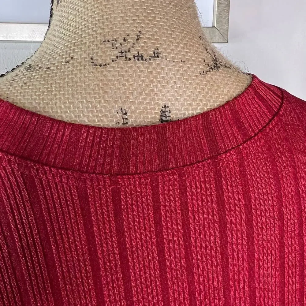 Vintage 90s Red Ribbed Knit Shirt Mens Medium Slim Fit Stretch
